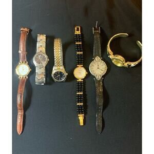 Lot Of 6 Women’s Fashion Watches Stretchy, Links, Cuff, And Leather Bands